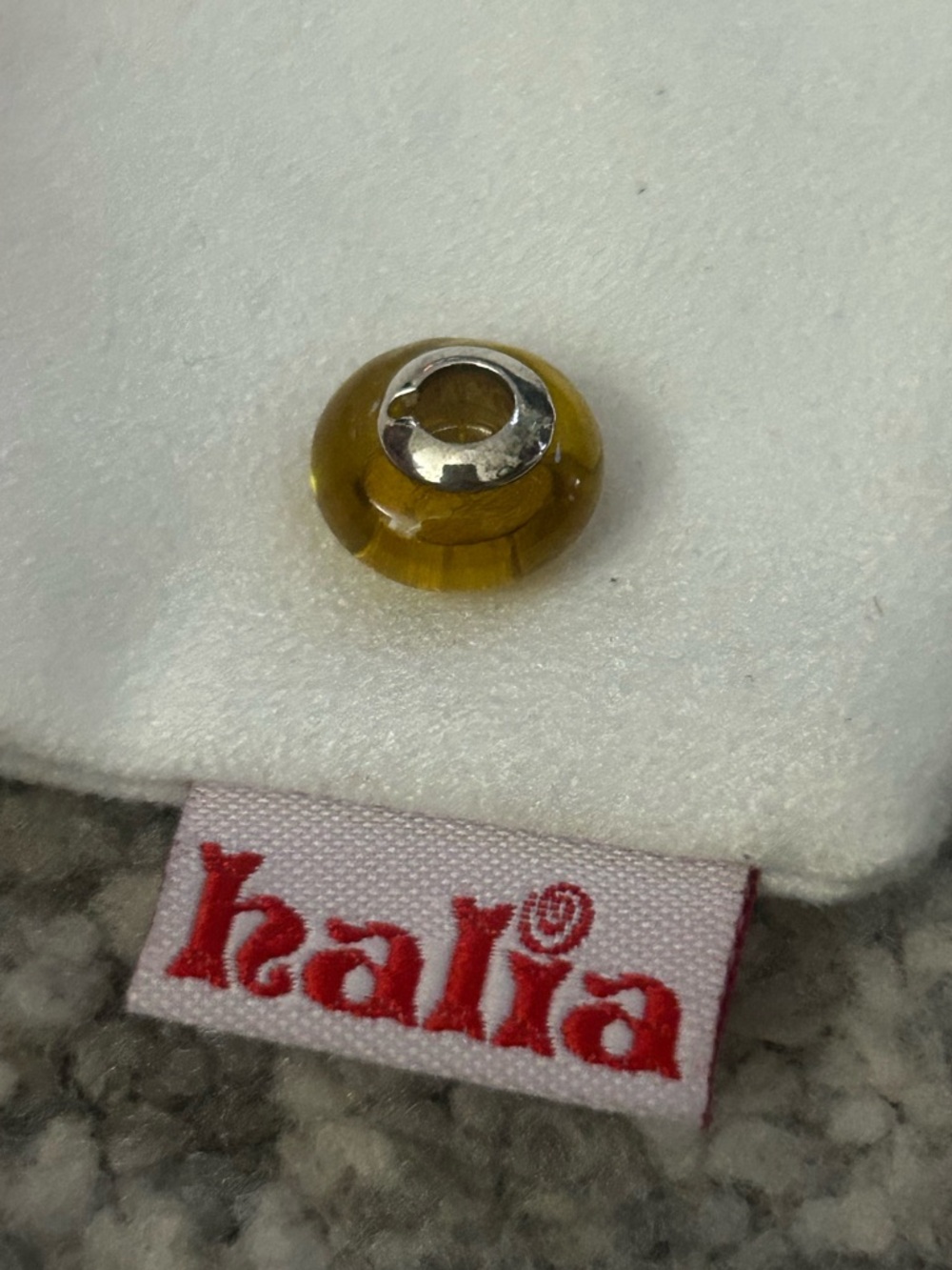 Amber Yellow Glass Charm Bead with Sterling Silver Core - Halia